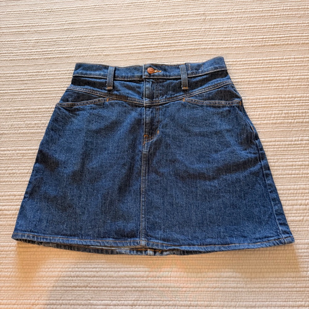 Madewell Women's Stretch  Denim A-Line Mini Skirt Dark Indigo Blue  Size 26
